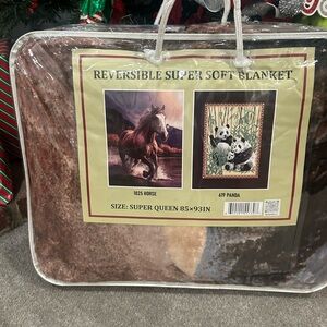 Reversible Super Soft Blanket with Horse and Panda Design